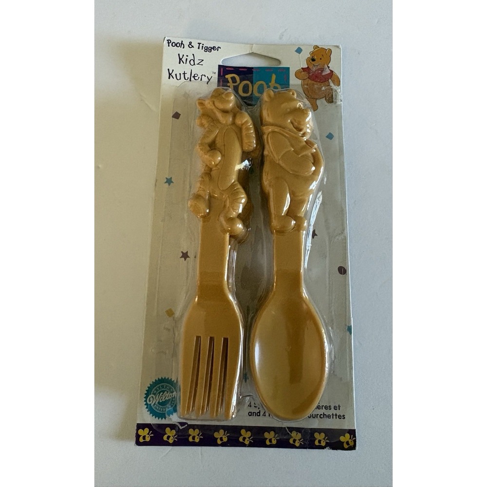 1998 Wilton Pooh & Tigger Kidz Kutlery YELLOW Plastic Ware 4 Forks & 4 Spoons